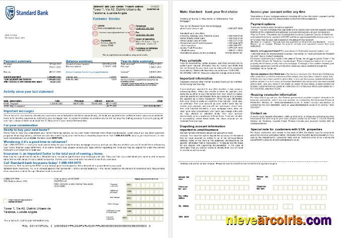 USA Standard Bank mortgage statement, 2 pages